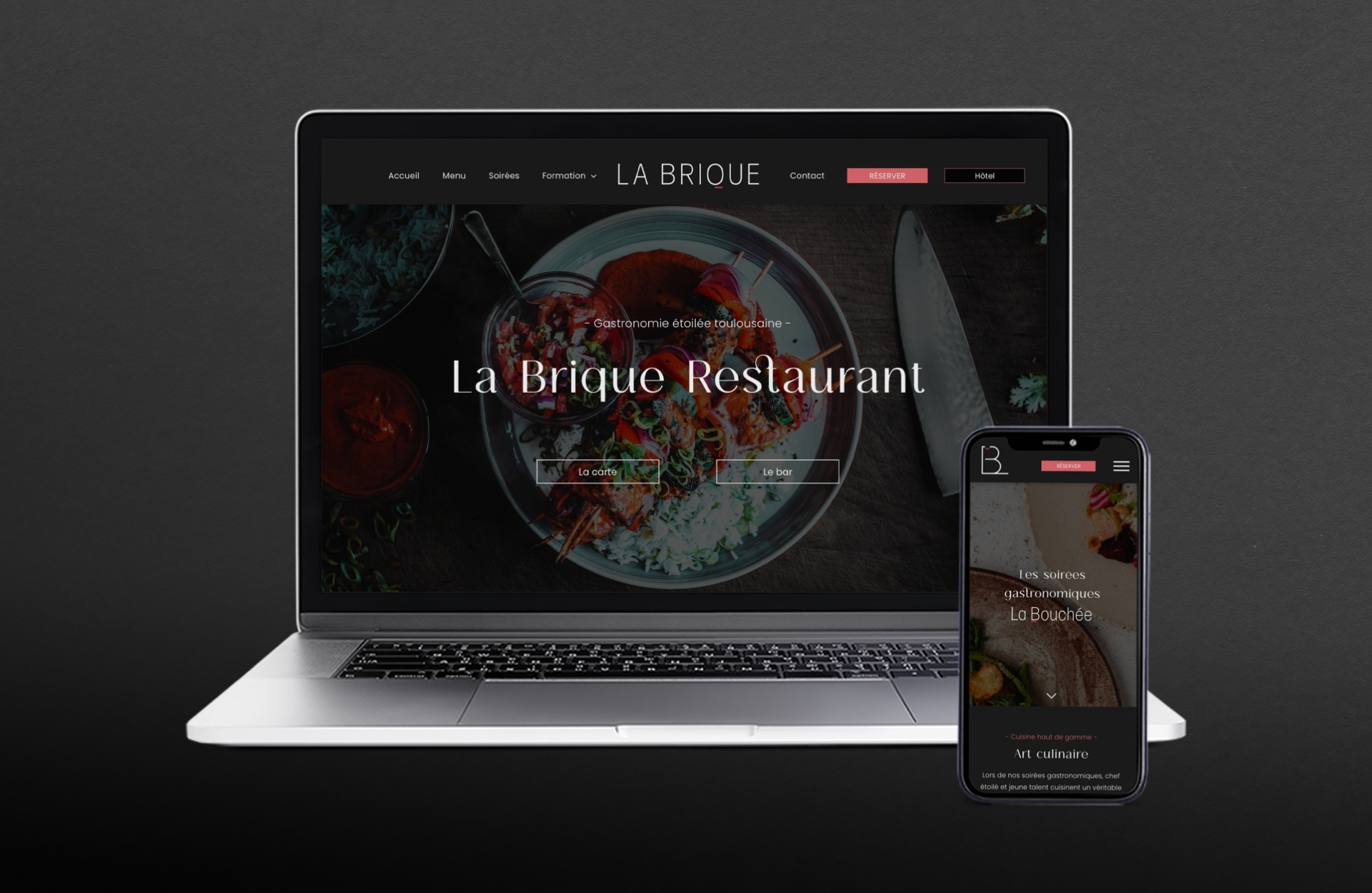 Mockup ordinateur et portable du site internet du restaurant La Brique