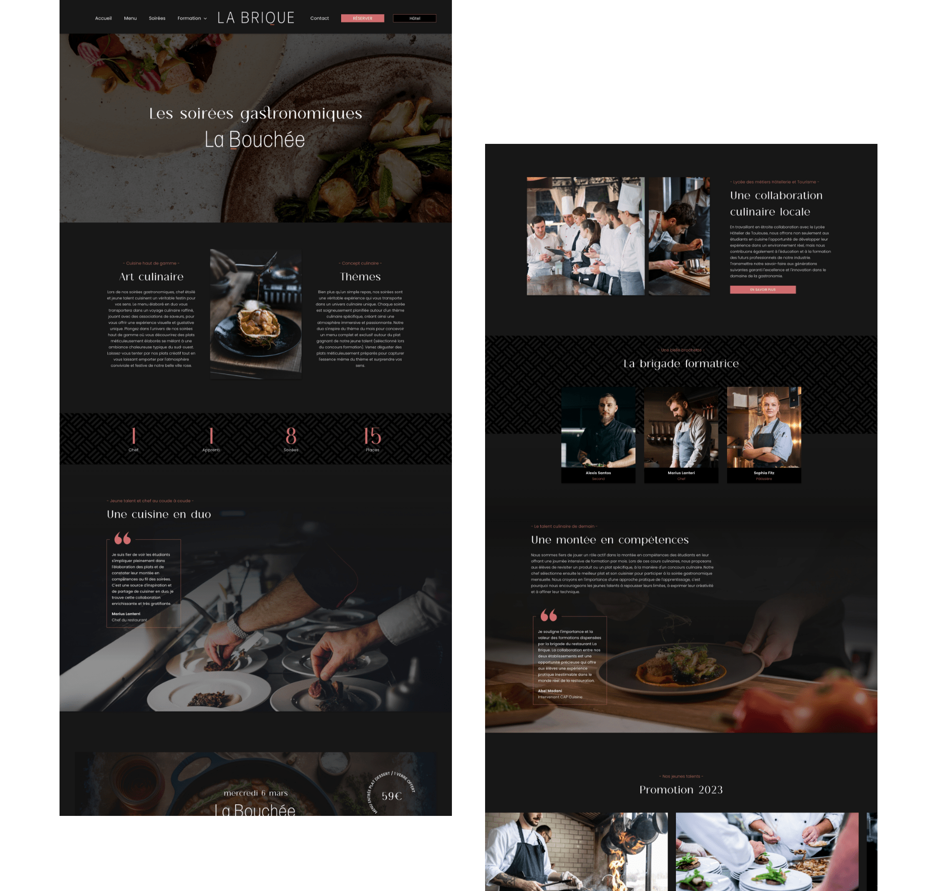 Exemple de deux pages du site internet du restaurant La Brique